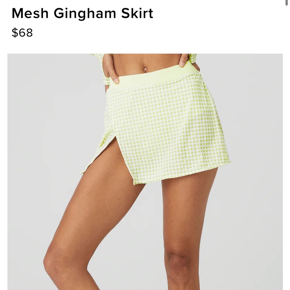 ALO Yoga Light Green Gingham Mini Skirt - Picture 3 of 5